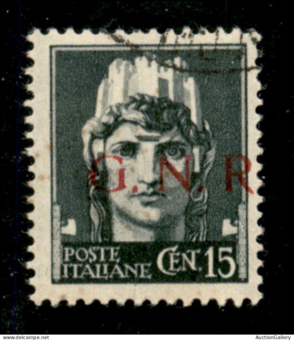 RSI - G.N.R. Brescia - 1943 - 15 Cent (472/Ihc) Usato - Soprastampa Spostata Senza Punto Dopo R (220) - Other & Unclassified