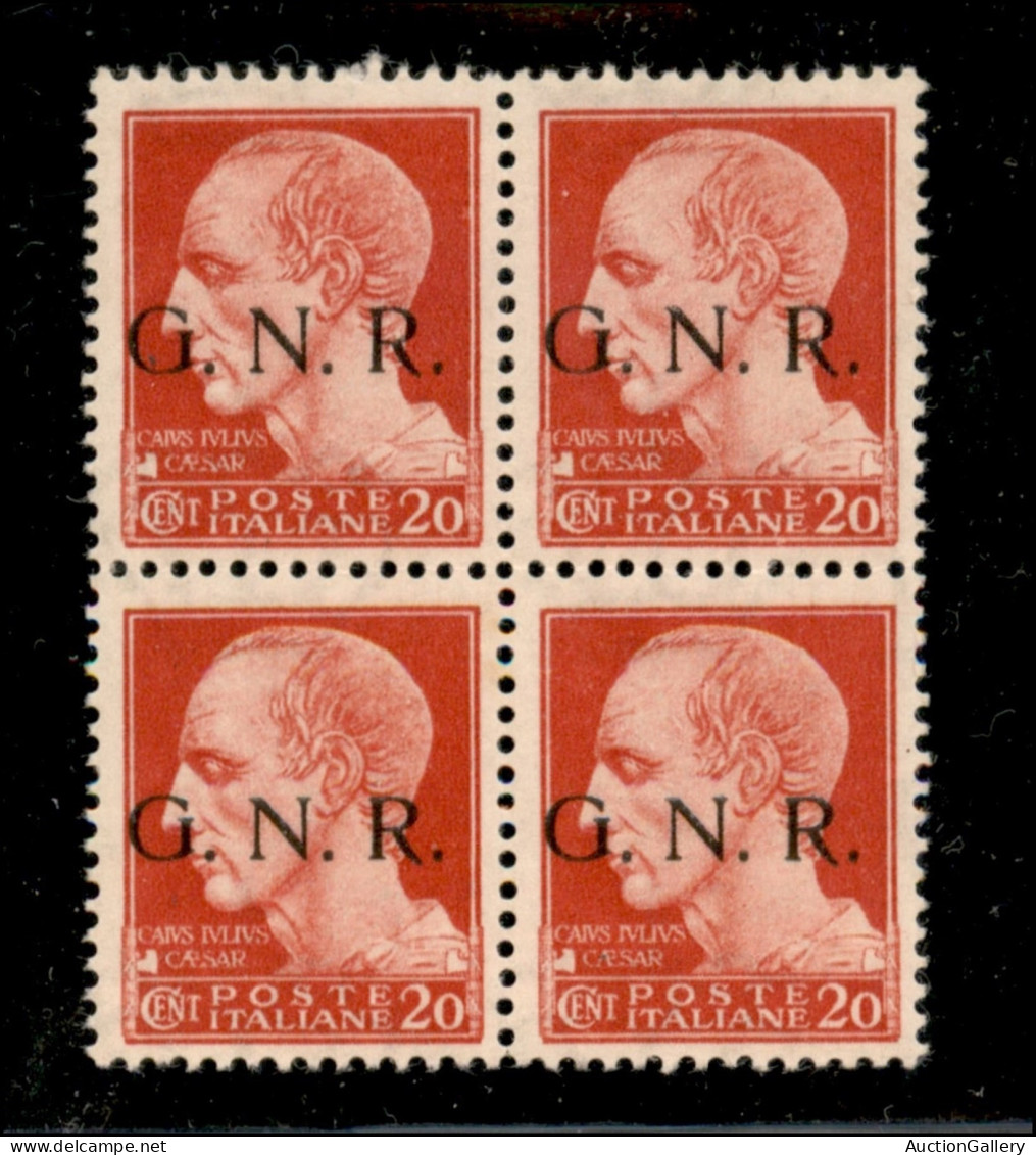RSI - G.N.R. Brescia - 1943 - 20 Cent (473/I) In Quartina - Gomma Integra (96+) - Autres & Non Classés