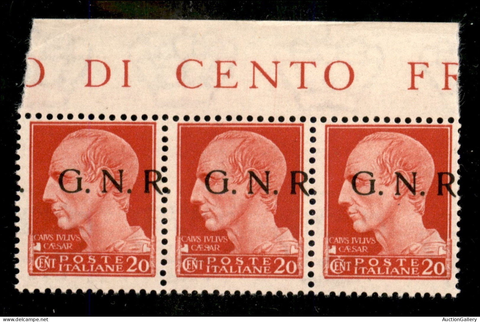RSI - G.N.R. Brescia - 1943 - 20 Cent (473/Ihb) - Striscia Di 3 Bordo Foglio - Punto (parziale) A Sinistra - Gomma Integ - Autres & Non Classés