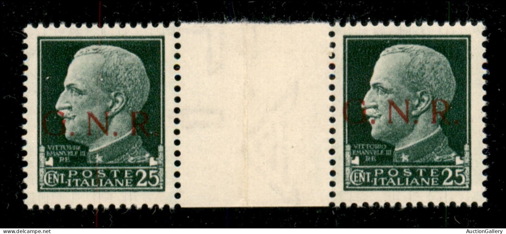 RSI - G.N.R. Brescia - 1943 - 25 Cent (474/I) - Coppia Orizzontale Con Interspazio Al Centro - Gomma Integra - Sonstige & Ohne Zuordnung
