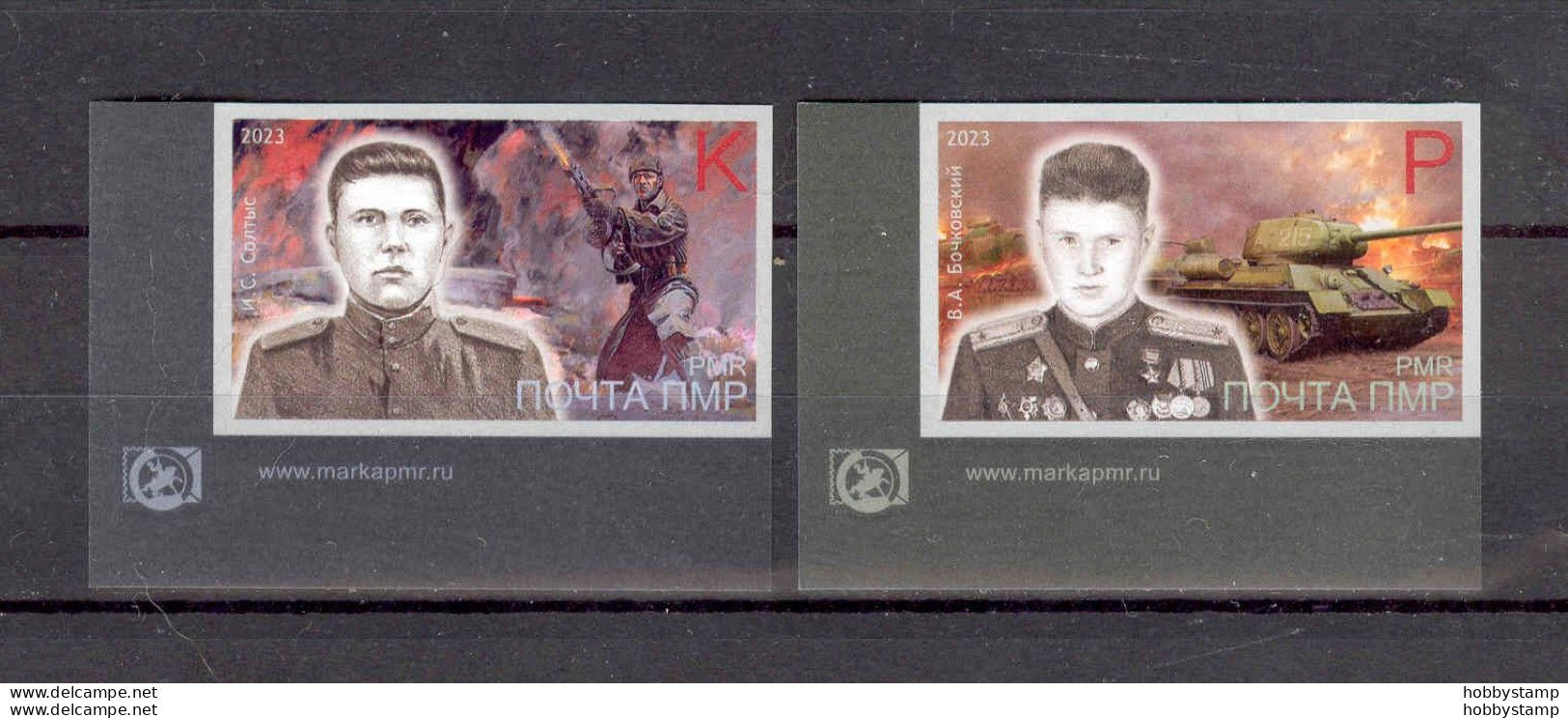 Label Transnistria 2023 WWII Heroes Of The Soviet Union  2v**MNH Corner Imperforated - Viñetas De Fantasía