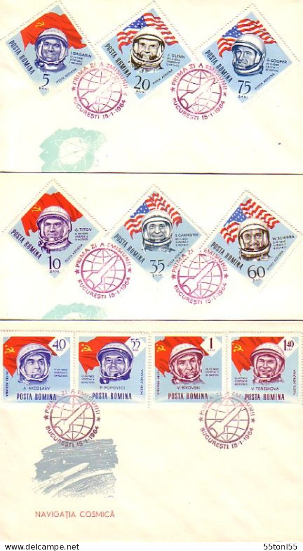 1964 SPACE- AMERICAN&RUSSIAN AUSTR.Full Set.perf.+ Imper.+S/S-7 FDC ROMANIA - FDC