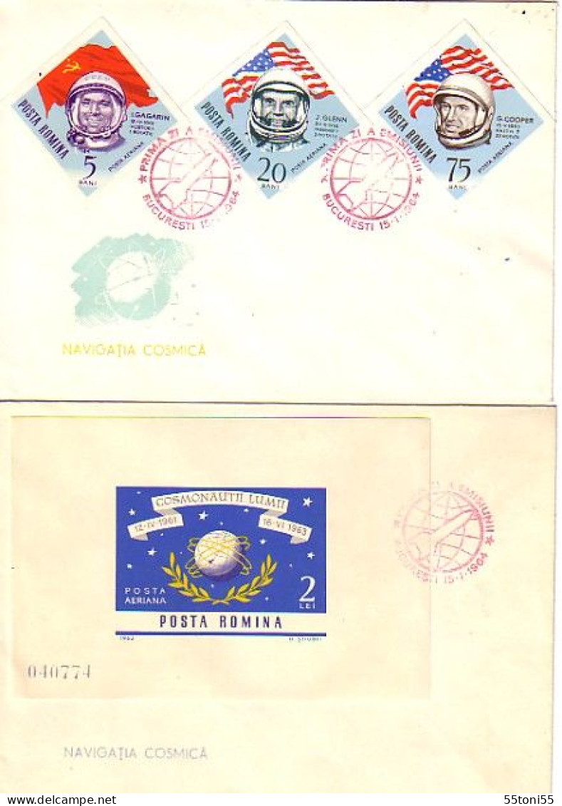 1964 SPACE- AMERICAN&RUSSIAN AUSTR.Full Set.perf.+ Imper.+S/S-7 FDC ROMANIA - FDC