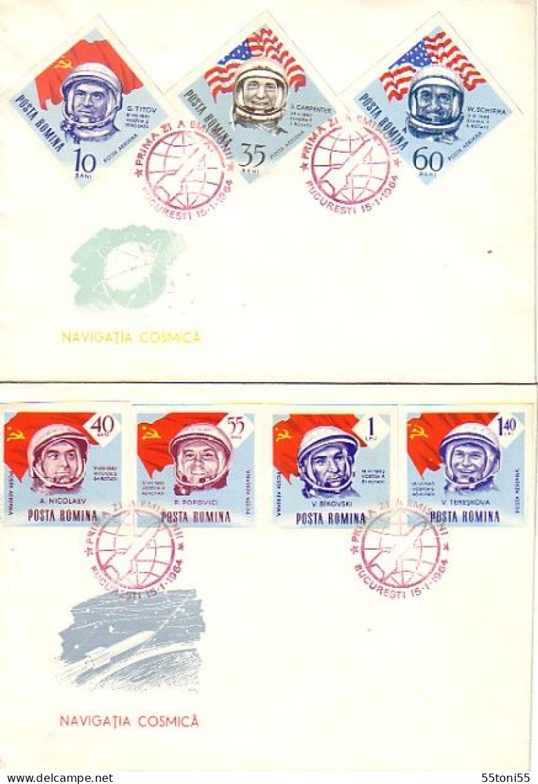1964 SPACE- AMERICAN&RUSSIAN AUSTR.Full Set.perf.+ Imper.+S/S-7 FDC ROMANIA - FDC