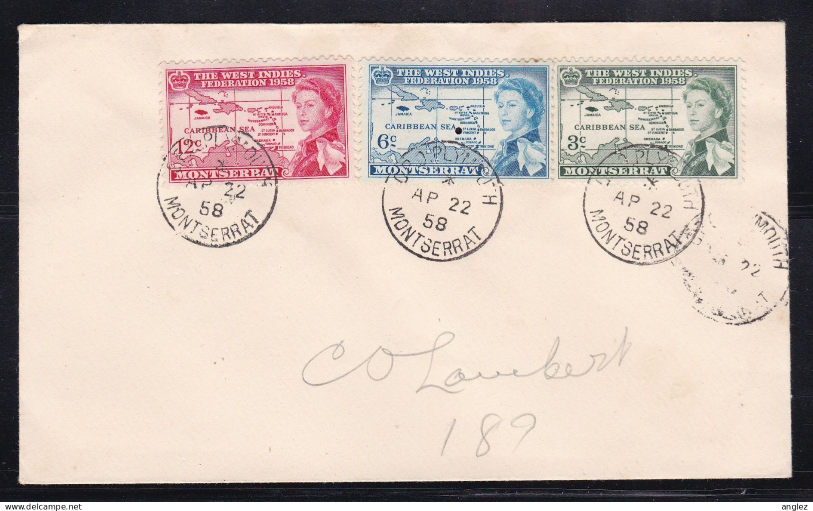 Montserrat - 1958 West Indies Federation Set FDC Plymouth Postmark - Montserrat