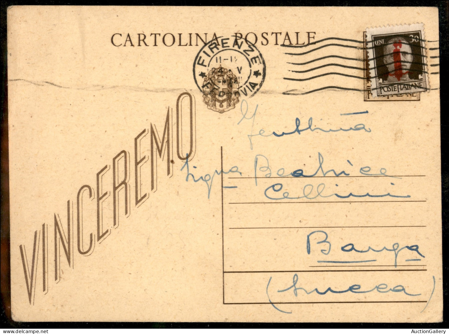 RSI - Provvisori - Firenze - 30 Cent (492/II) Sovrapposto A Cartolina Postale Da 30 Cent (98) Da Firenze A Barga Del 24. - Altri & Non Classificati