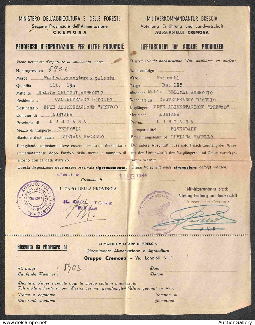 RSI - Documenti/Varie - 1944 (1 Luglio) - Ministero Agricoltura/Permesso D'Esportazione - 3 Documenti Di Trasporto Di Ca - Other & Unclassified
