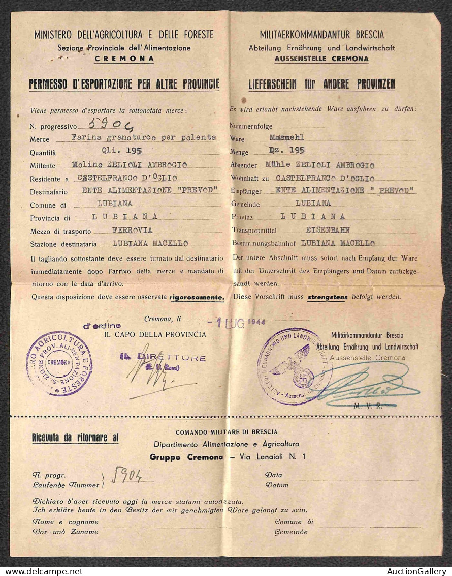 RSI - Documenti/Varie - 1944 (1 Luglio) - Ministero Agricoltura/Permesso D'Esportazione - 3 Documenti Di Trasporto Di Ca - Andere & Zonder Classificatie