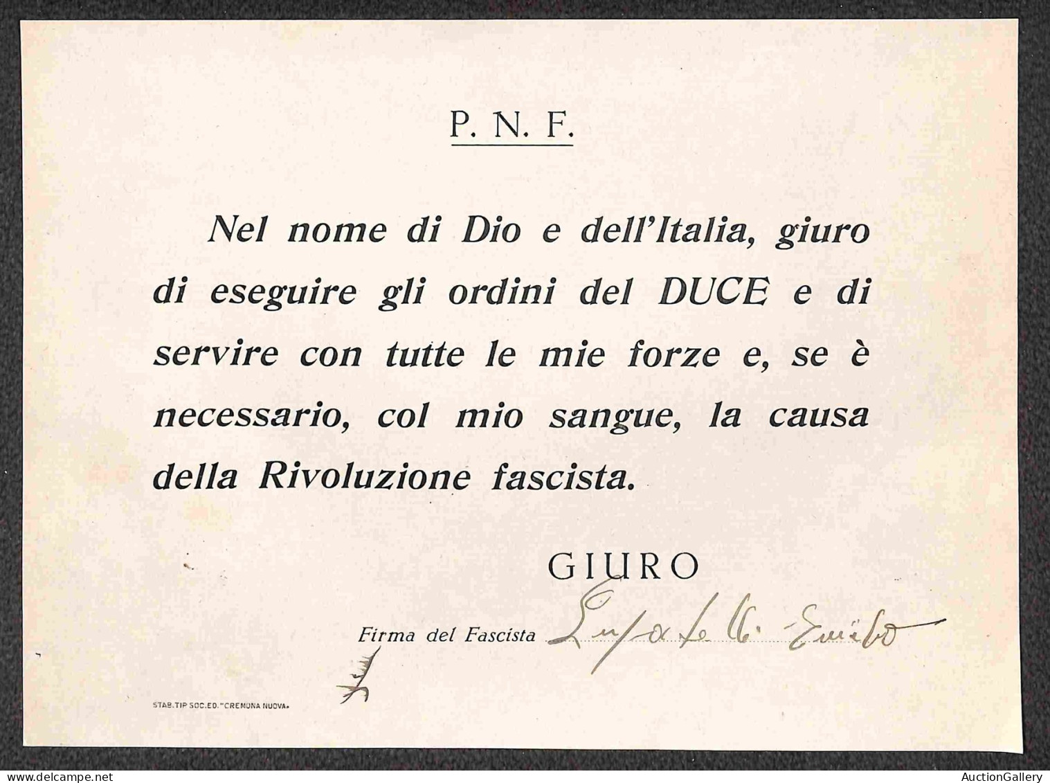 RSI - Documenti/Varie - P.N.F. - Giornata Del Fascista - Dichiarazione Firmata - Altri & Non Classificati