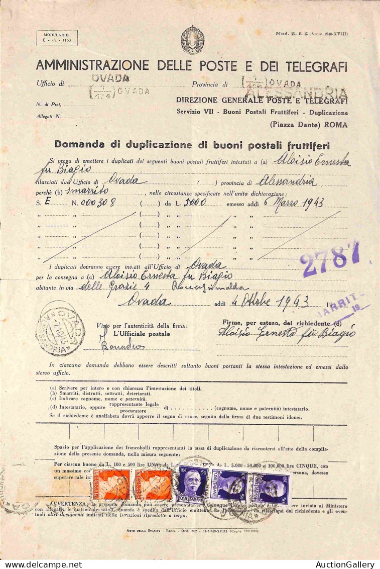 RSI - Documenti/Varie - Imperiale - Tre 50 Cent (251) + Coppia Del 1,75 Lire (254) - Intera Domanda Di Duplicazione (Mod - Andere & Zonder Classificatie