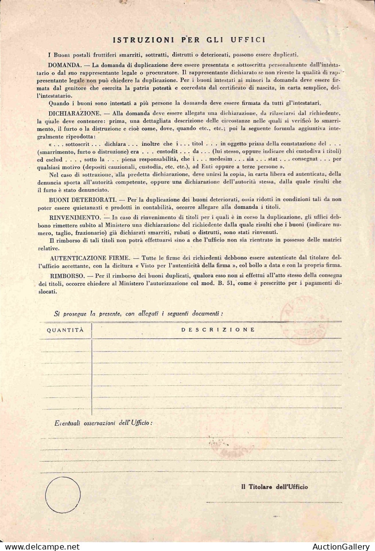 RSI - Documenti/Varie - 5 Lire Imperiale (257) - Coppia Su Intera Domanda Di Duplicazione (Mod. B.I. 5) - Savona 10.5.44 - Other & Unclassified