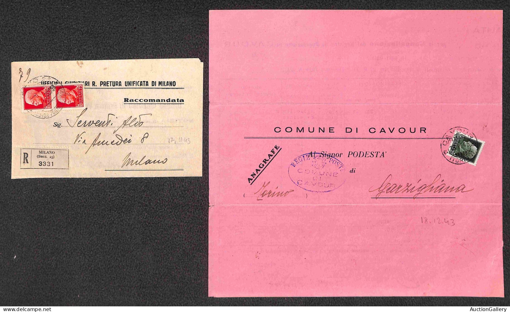 RSI - Documenti/Varie - 1943 - Novembre (15/29) - Otto Corrispondenze Diverse Con Affrancature Del Periodo - Otros & Sin Clasificación
