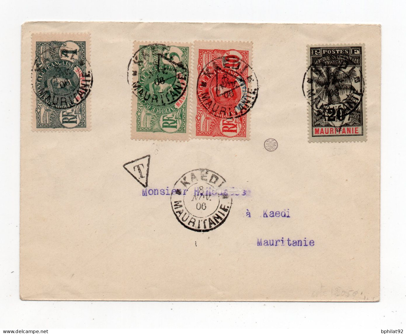 !!! MAURITANIE, TAXES N°1,2 ET 3 SUR LETTRE PHILATELIQUE DE KAEDI DE 1906 - Covers & Documents