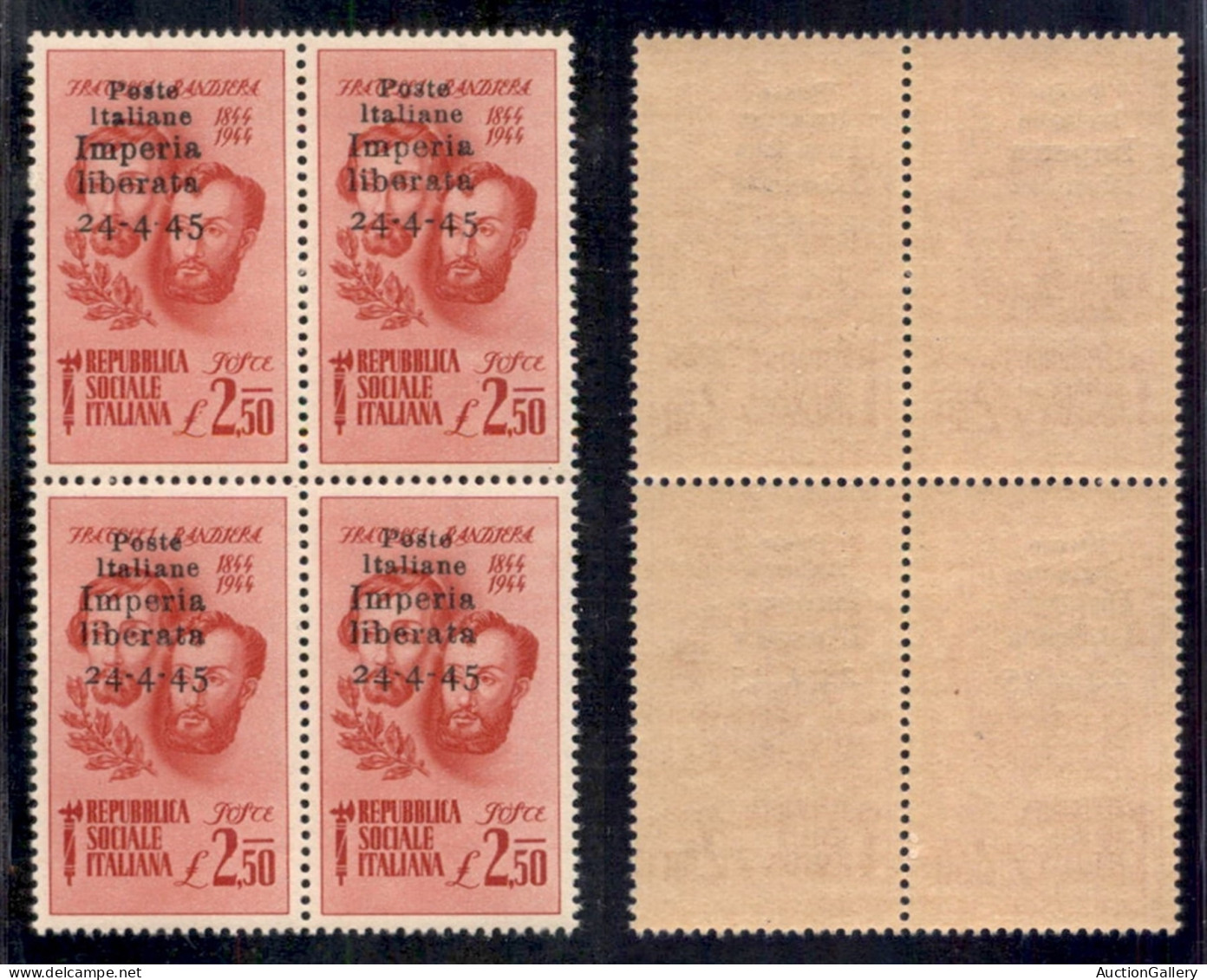 C.L.N. - Imperia - 1945 - 2,50 Lire Bandiera (15) In Quartina - Gomma Integra (160+) - Andere & Zonder Classificatie