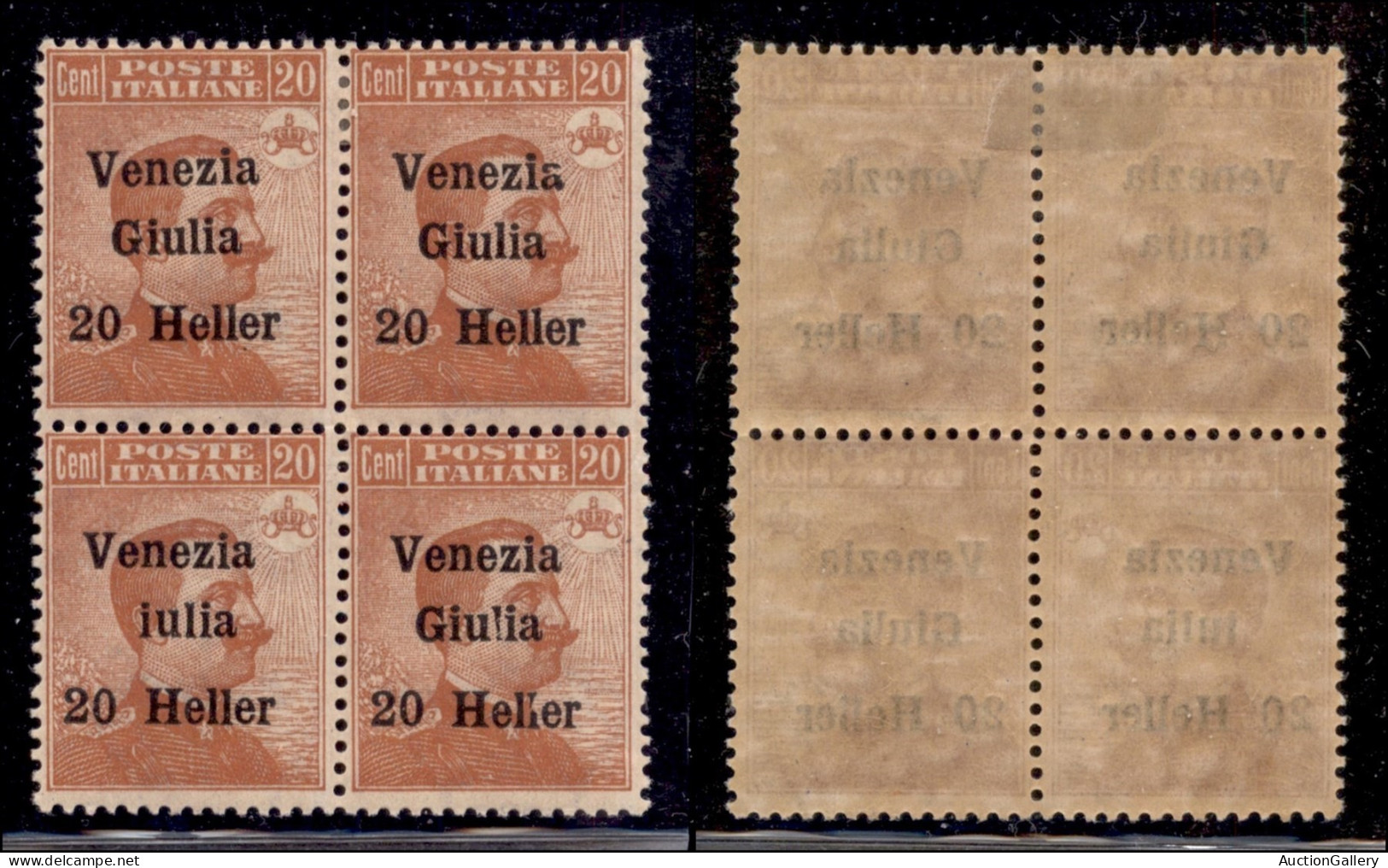 Occupazioni I Guerra Mondiale - Venezia Giulia - 1919 - 20 Heller Su 20 Cent (31ca) Senza G In Blocco Con Tre Normali (n - Sonstige & Ohne Zuordnung