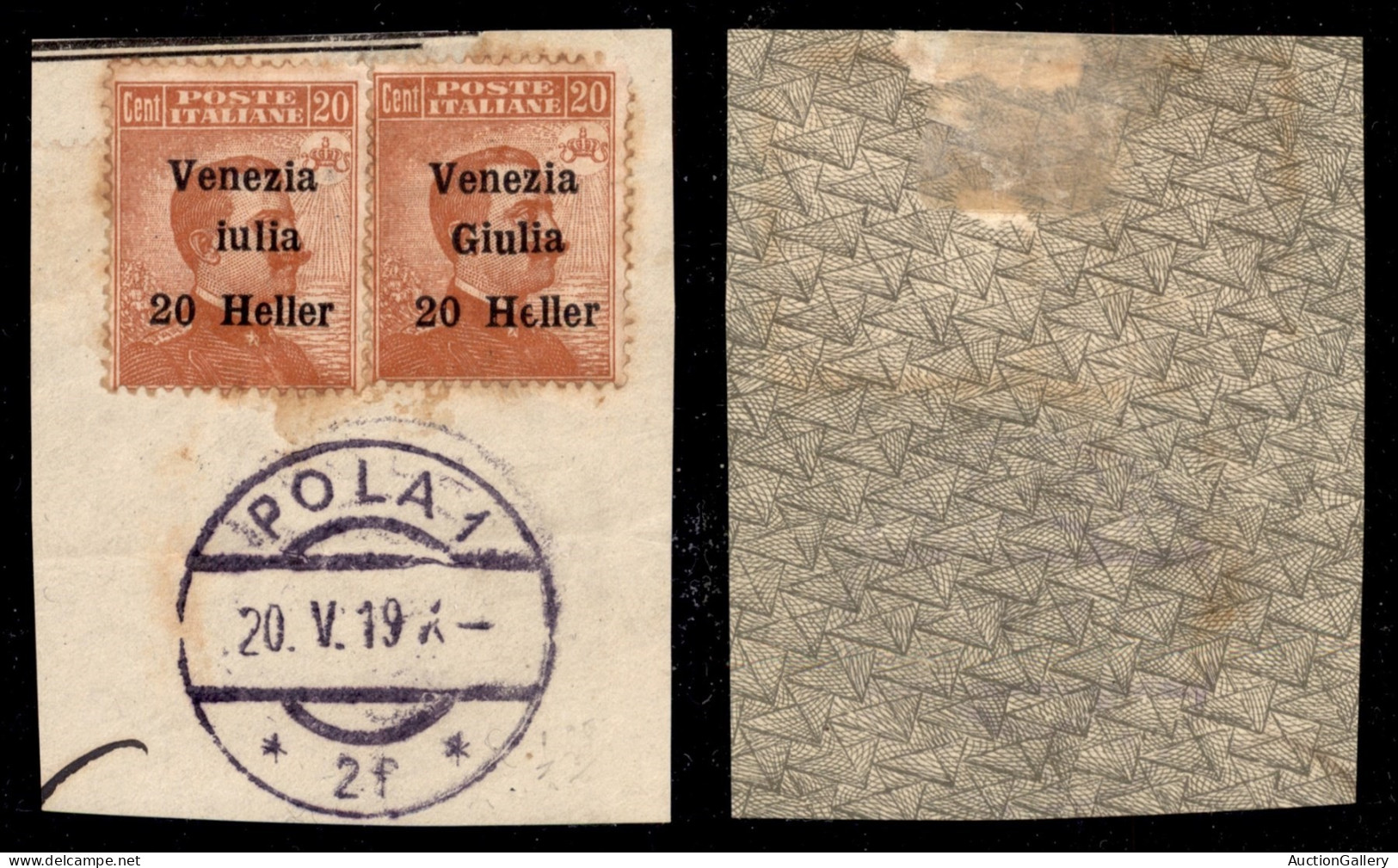 Occupazioni I Guerra Mondiale - Venezia Giulia - 1919 - Due 20 Heller Su 20 Cent (31ca/senza G + 31 Con E Rotta) Sfuggit - Sonstige & Ohne Zuordnung