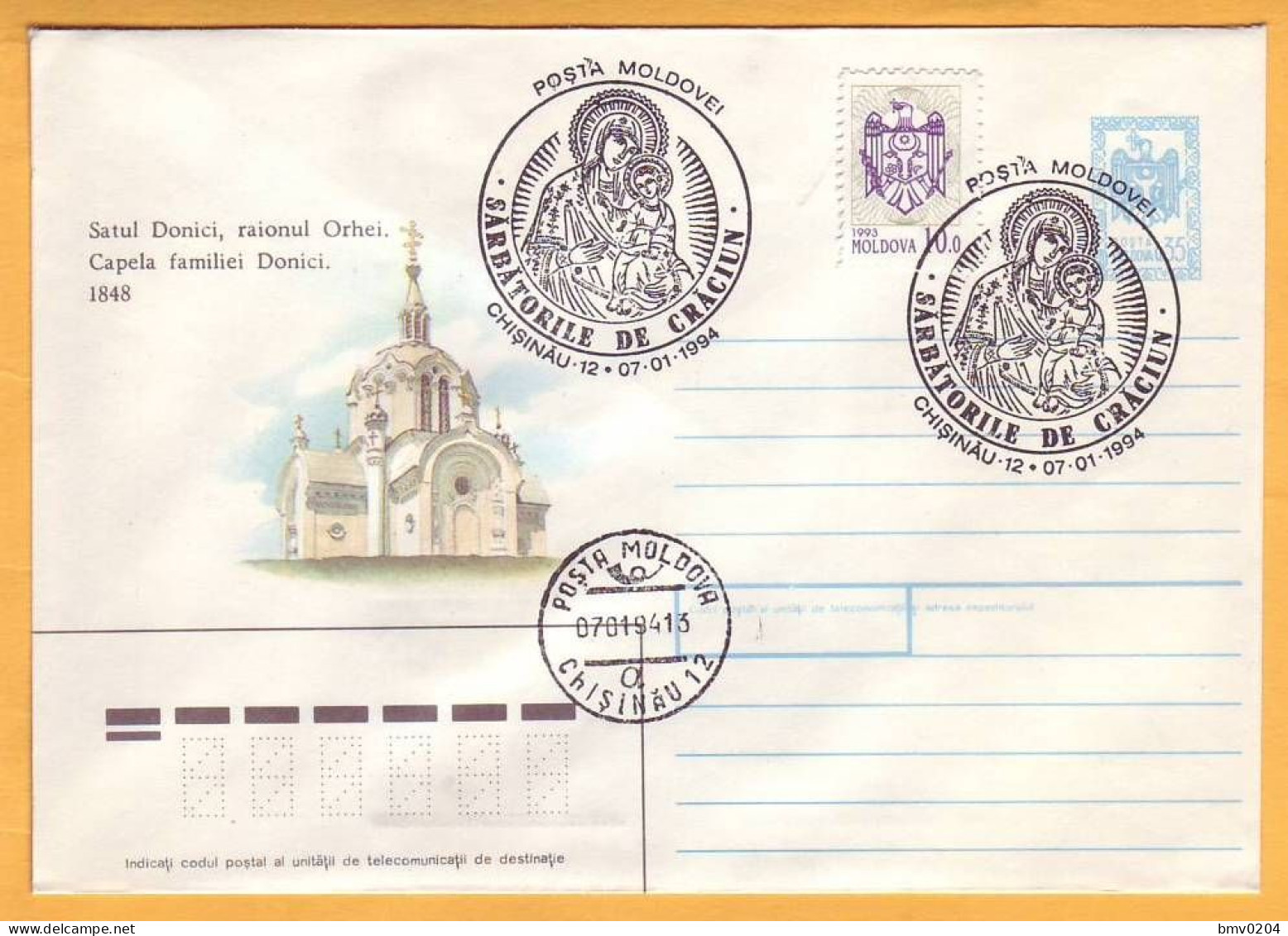 1994 1992 Moldova Moldavie Moldau 3 = 1 Postcard + 2 Cover Christmas. Special Cancellations - Moldavie