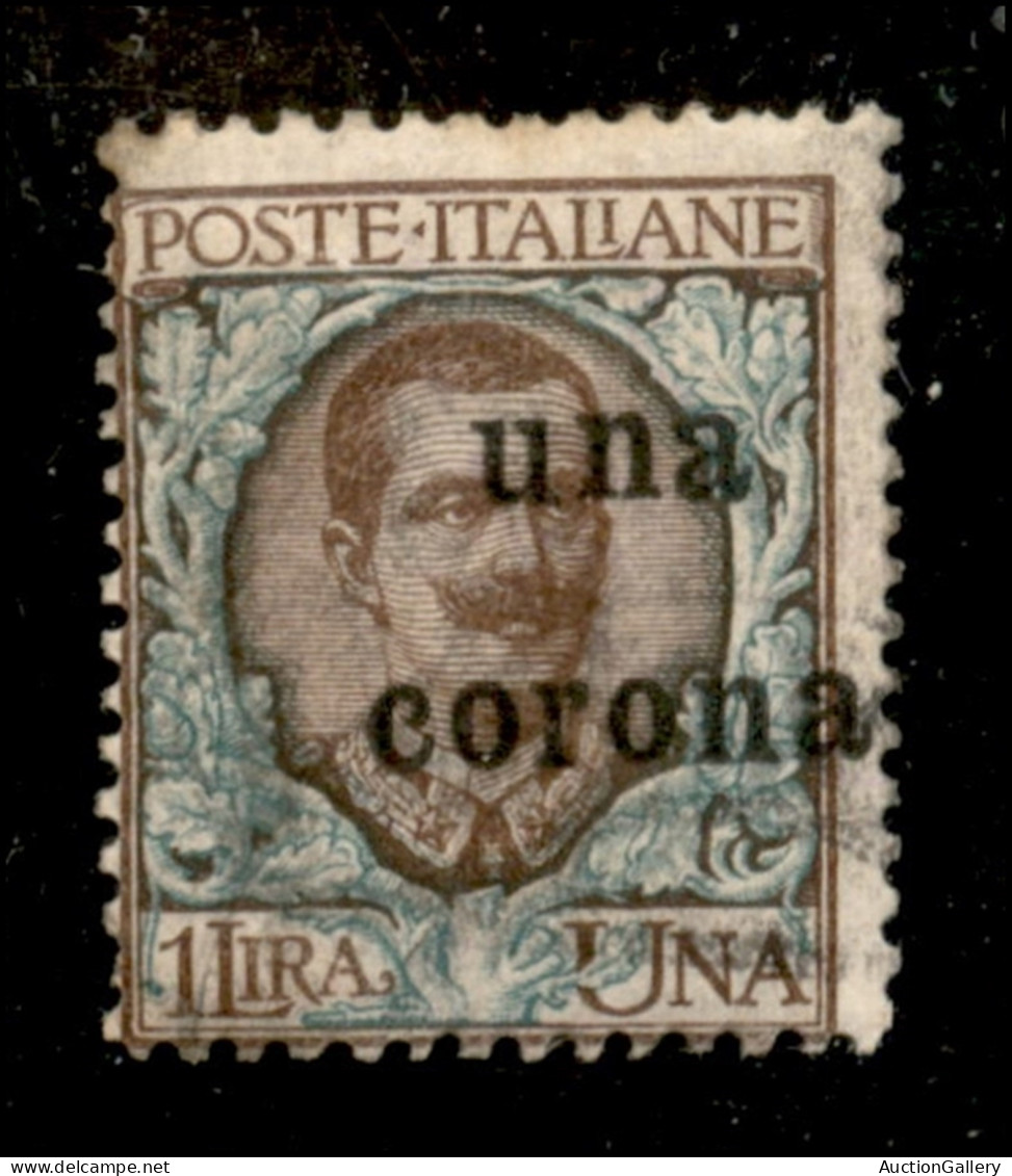 Occupazioni I Guerra Mondiale - Dalmazia - 1919 - I Corona Su 1 Lira (1g Varietà) Usato - Soprastampa Obliqua + Decalco  - Andere & Zonder Classificatie