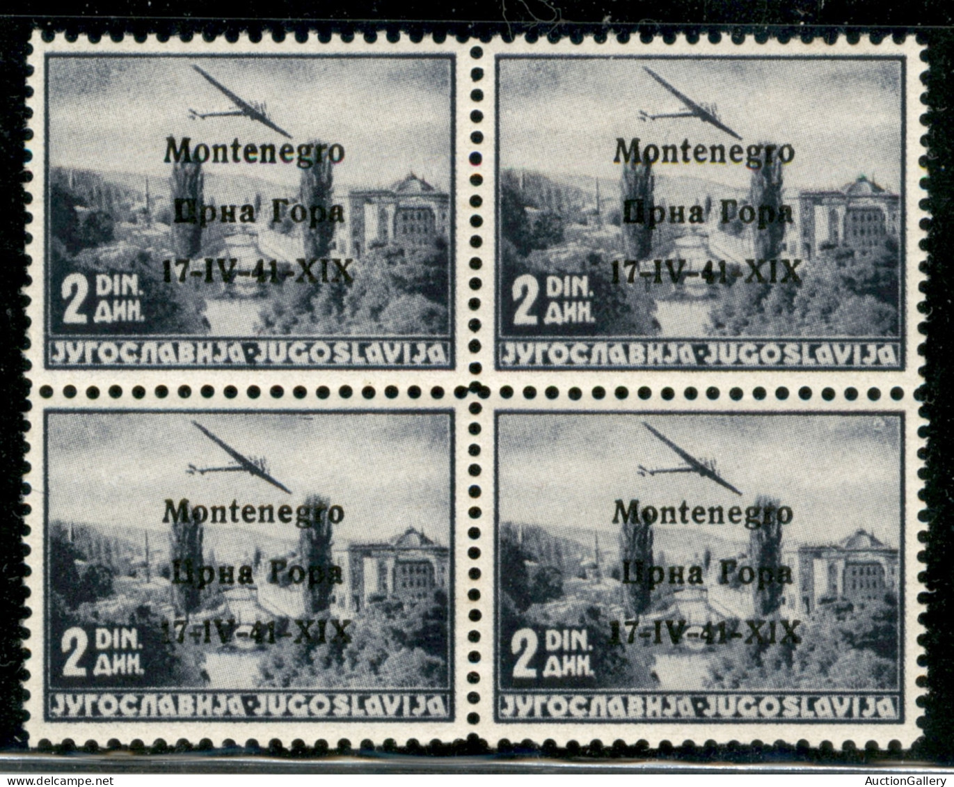 Occupazioni II Guerra Mondiale - Montenegro - 1941 - 2 Din Posta Aerea (3+3+3 Varietà+3g) - Errore 1V Nel Pezzo In Basso - Autres & Non Classés