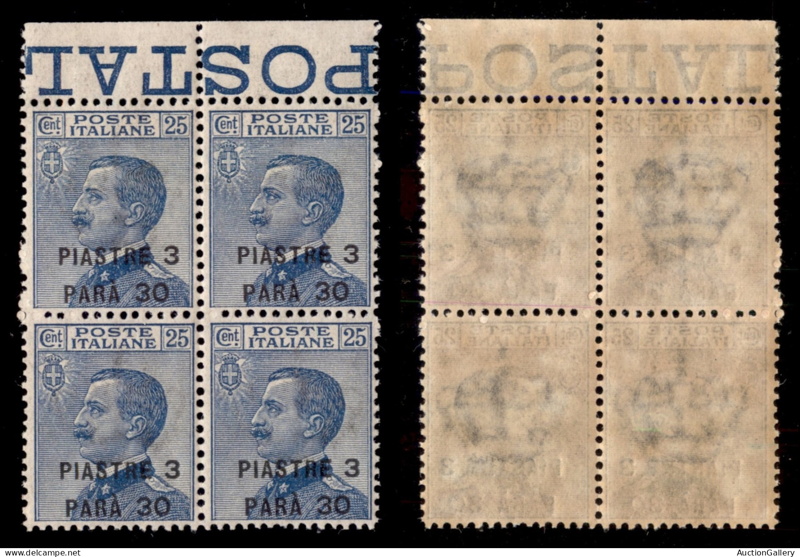 Uffici Postali All'Estero - Levante - Costantinopoli - 1921 - 3,30 Piastre Su 25 Cent (38) In Quartina - Gomma Integra - - Andere & Zonder Classificatie