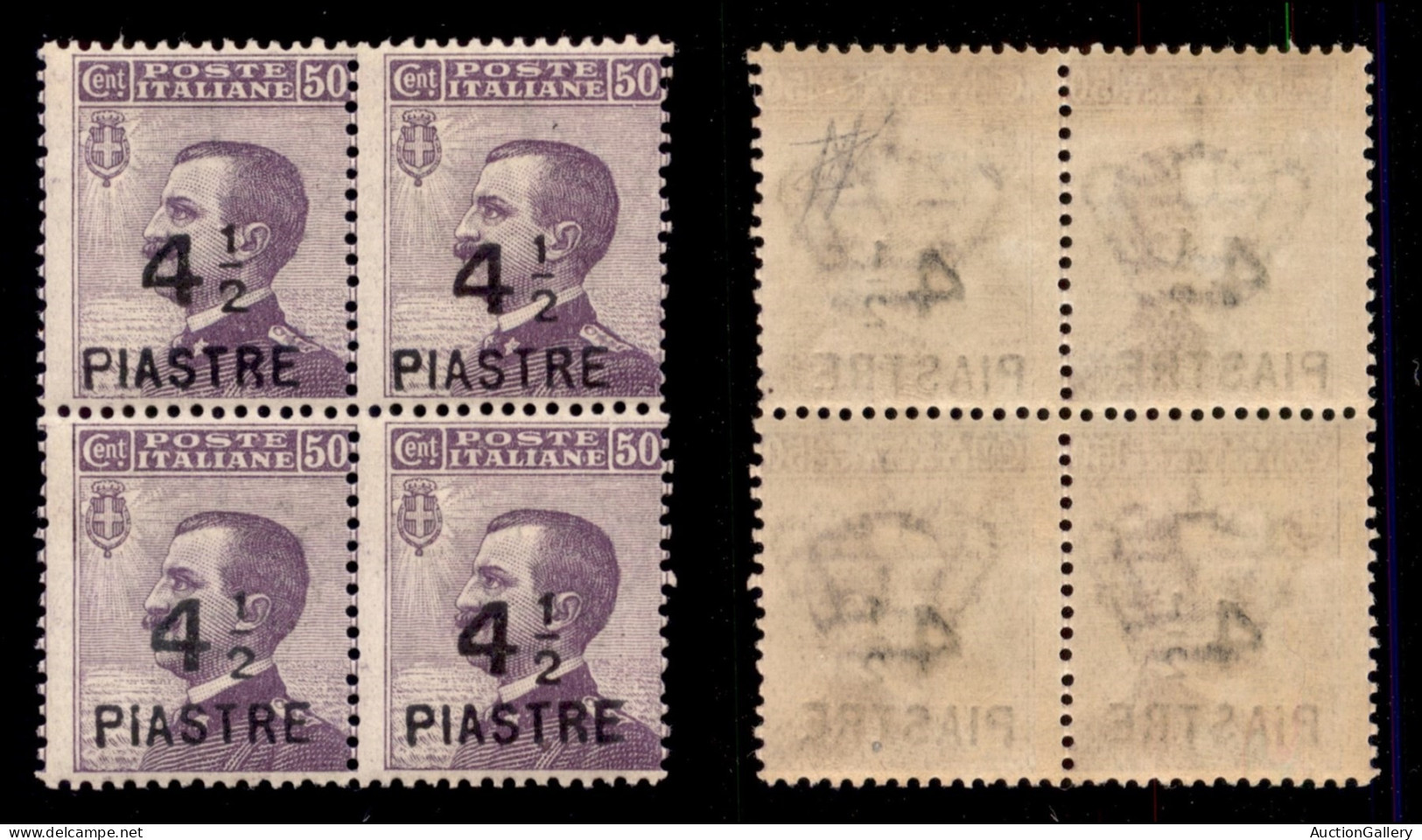 Uffici Postali All'Estero - Levante - Costantinopoli - 1922 - 4 1/2 Piastre Su 50 Cent (62) In Quartina - Gomma Integra - Autres & Non Classés