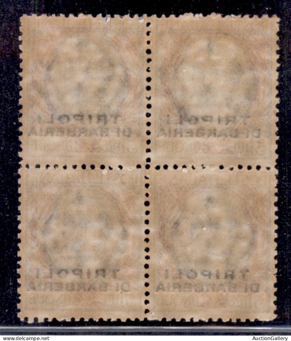 Uffici Postali All'Estero - Levante - Tripoli Di Barberia - 1909 - 5 Lire Florale (10) - Quartina - Gomma Integra - Autres & Non Classés
