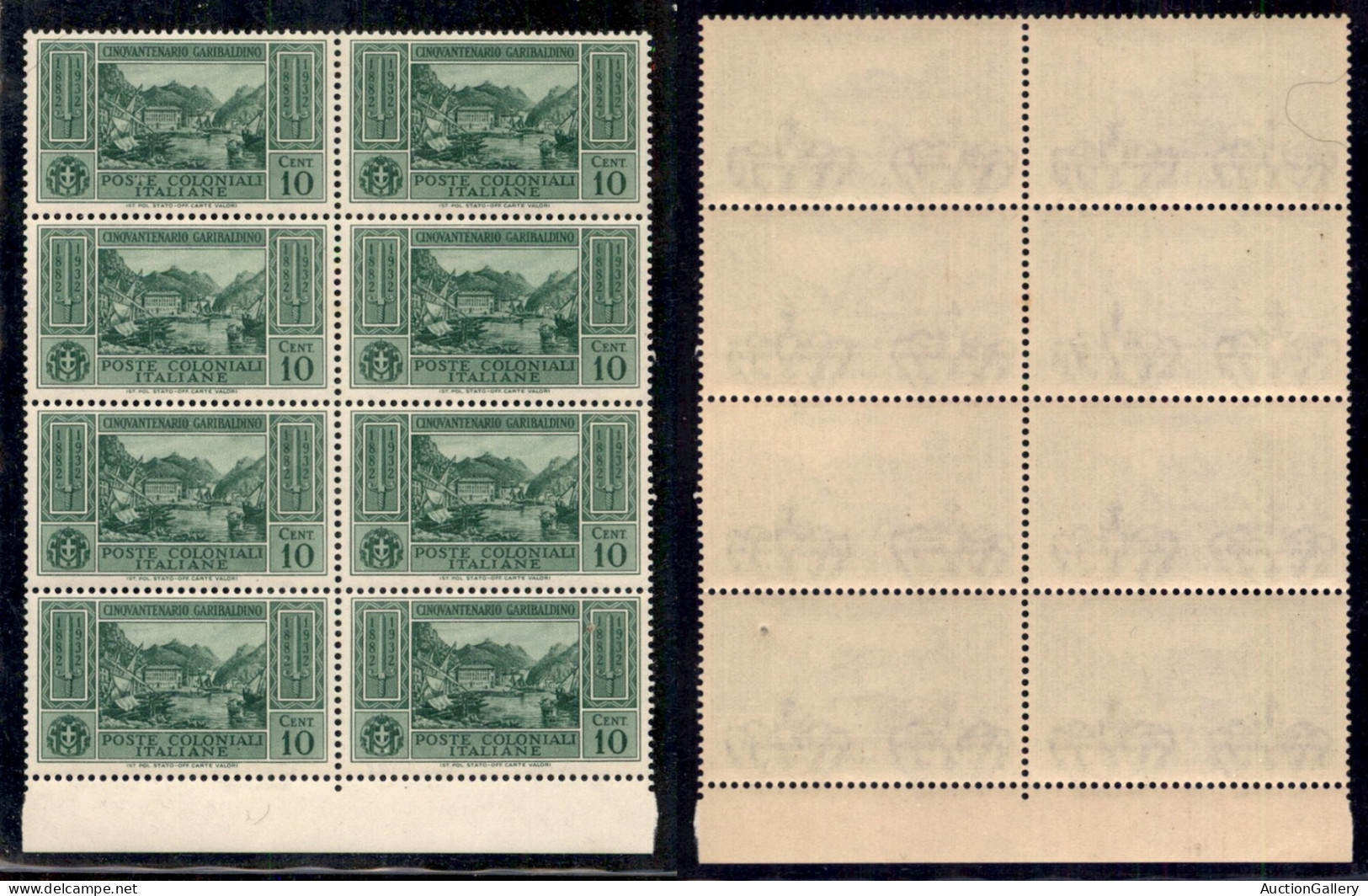 Colonie - Emissioni Generali - 1932 - 10 Cent Garibaldi (1) - Blocco Di 8 - Gomma Integra - Piccolo Foro Sul Pezzo Infer - Autres & Non Classés