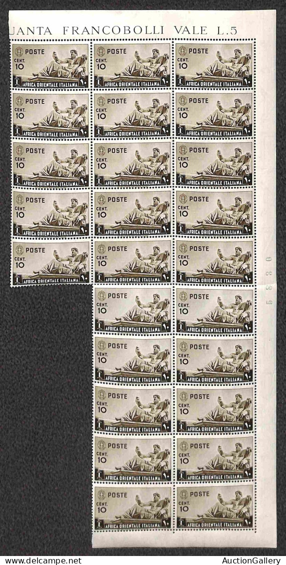 Colonie - Africa Orientale Italiana - 1938 - 10 Cent Pittorica (4) - Blocco Angolare Di 25 - Gomma Integra - Andere & Zonder Classificatie