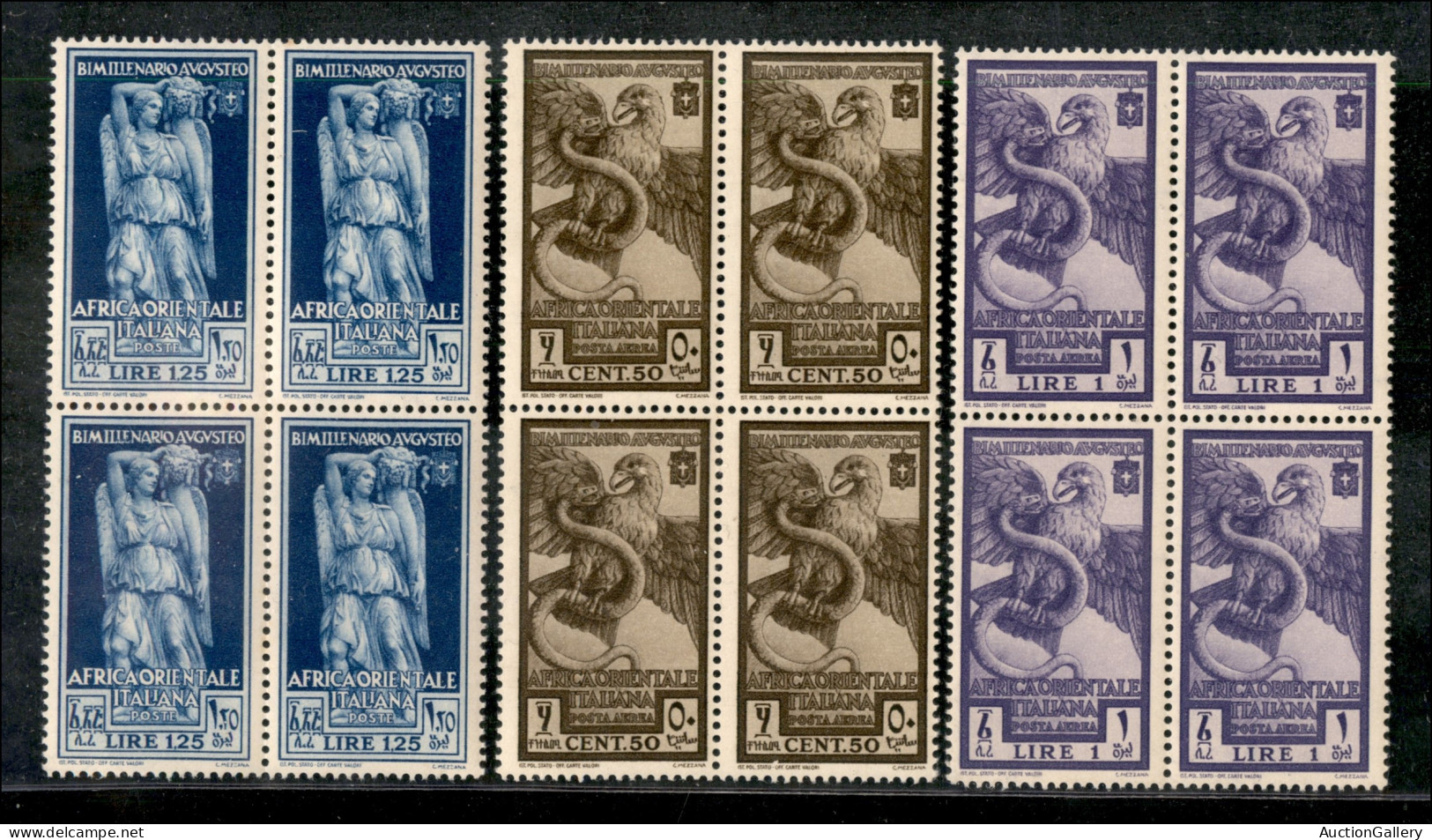 Colonie - Africa Orientale Italiana - 1938 - Augusto (21 + 23/26 + Aerea 14/15) - Insieme Di 7 Valori In Quartina - Gomm - Other & Unclassified
