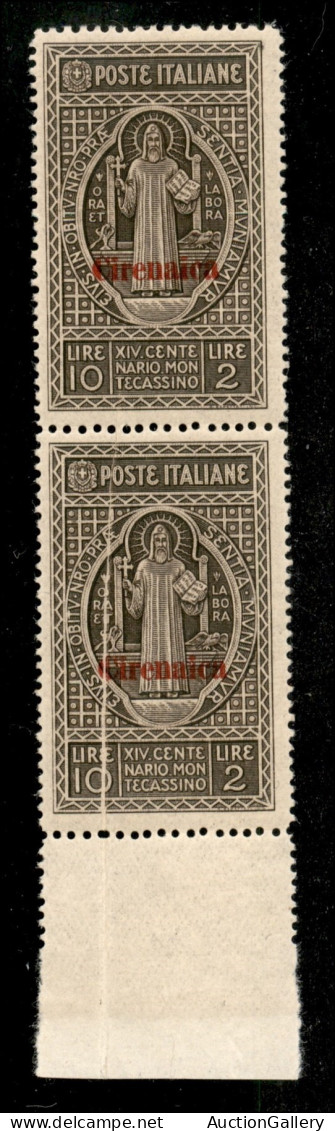 Colonie - Cirenaica - 1929 - 10 Lire Montecassino (59 - Varietà) - Coppia Verticale Bordo Foglio Con Piega Naturale Di C - Sonstige & Ohne Zuordnung