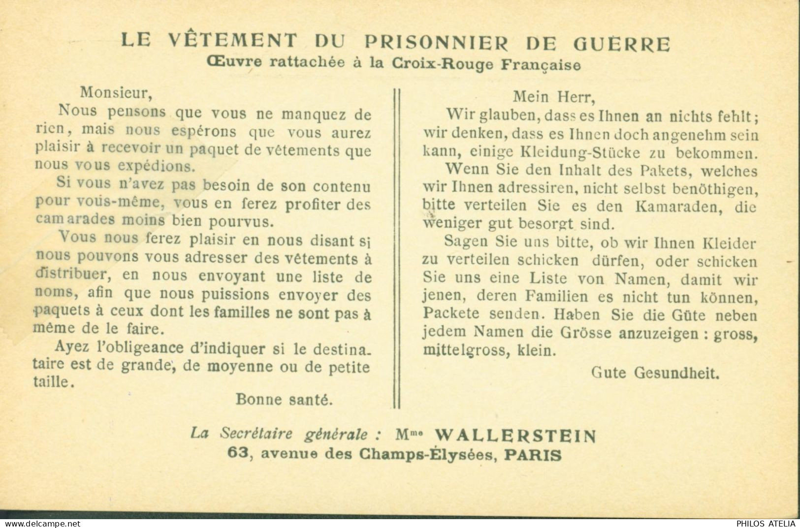 Guerre 14 CP FM Carte Franchise Militaire Pour Prisonnier De Guerre Le Vêtement Du Prisonnier De Guerre Croix Rouge - 1. Weltkrieg 1914-1918