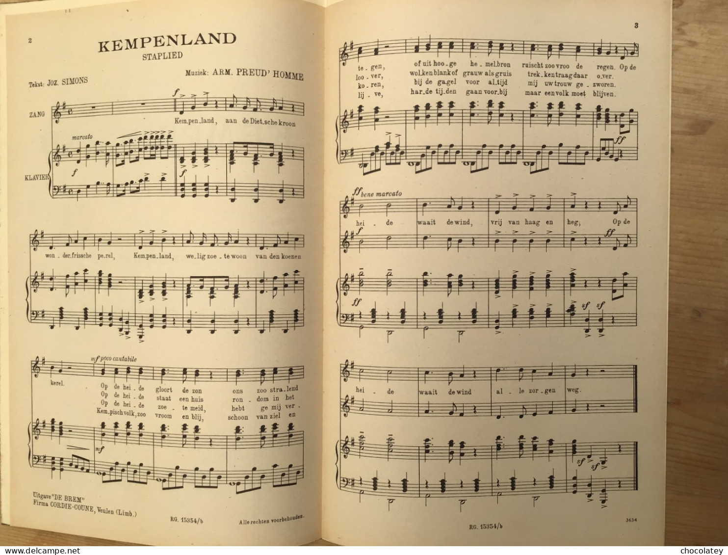 Kempenland Jozef Simons Armand Preud,homme - Partitions Musicales Anciennes