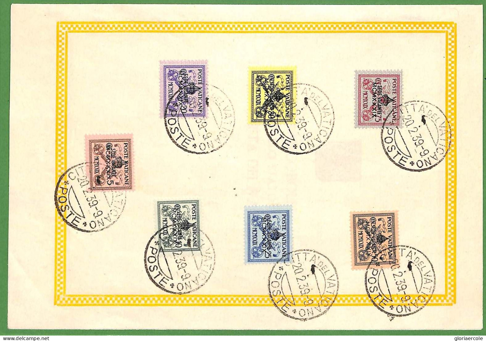 ZA1629 - VATICANO - FRANCOBOLLI Sassone # 61/67 Sede Vacante  Su FOGLIO 20.02.39 - Usados