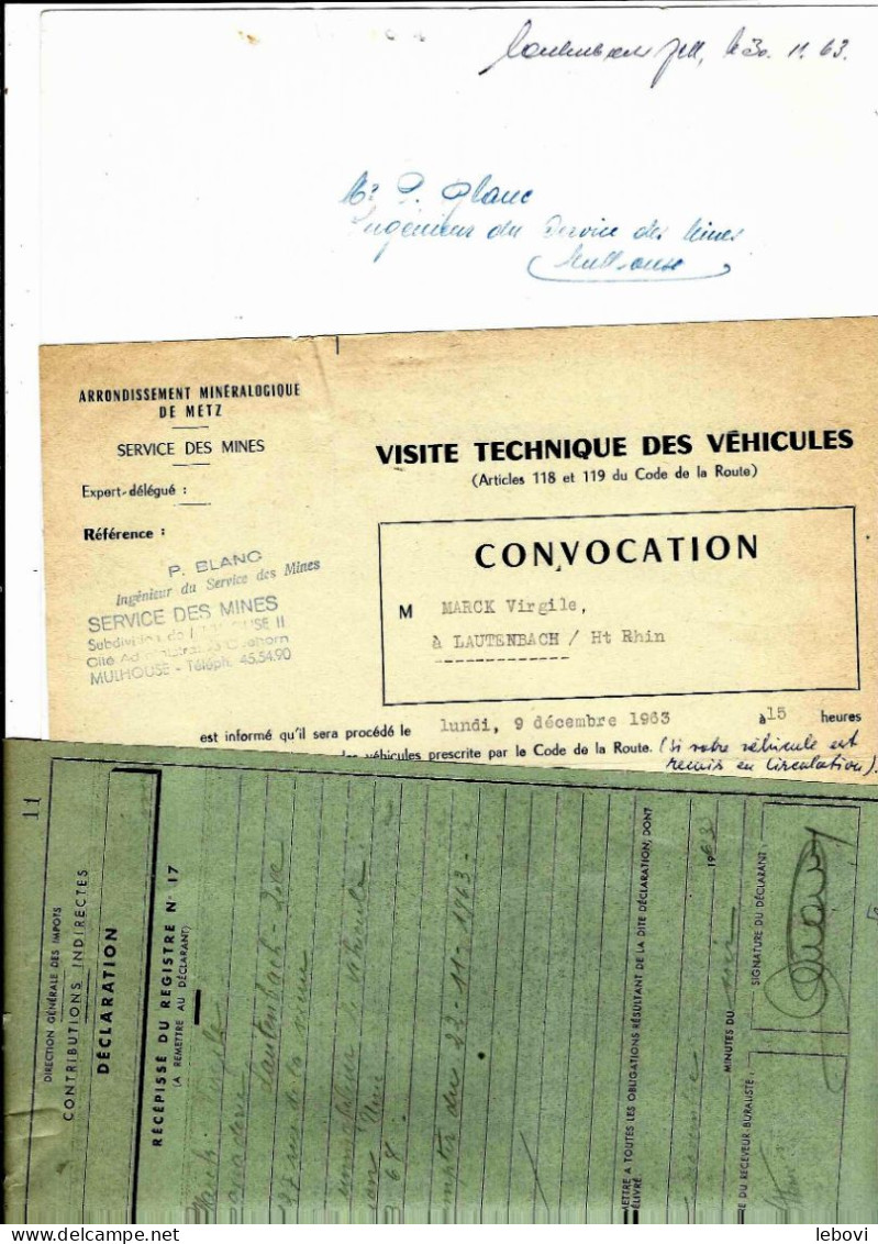 France – MULHOUSE –Contrôle Technique Des Véhicules – 6 Documents (1963) - 1950 - ...