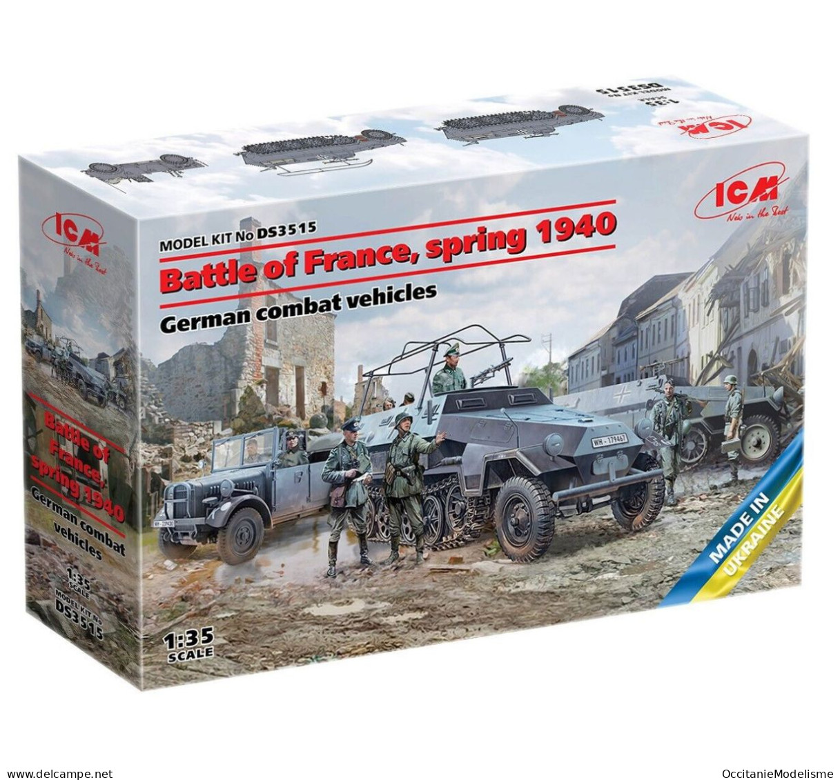 ICM - Coffret Battle Of France Sd.Kfz.251 Radio + Blindé + Voiture + 12 Fig Maquettes Réf. DS3515 Neuf NBO 1/35 - Militär