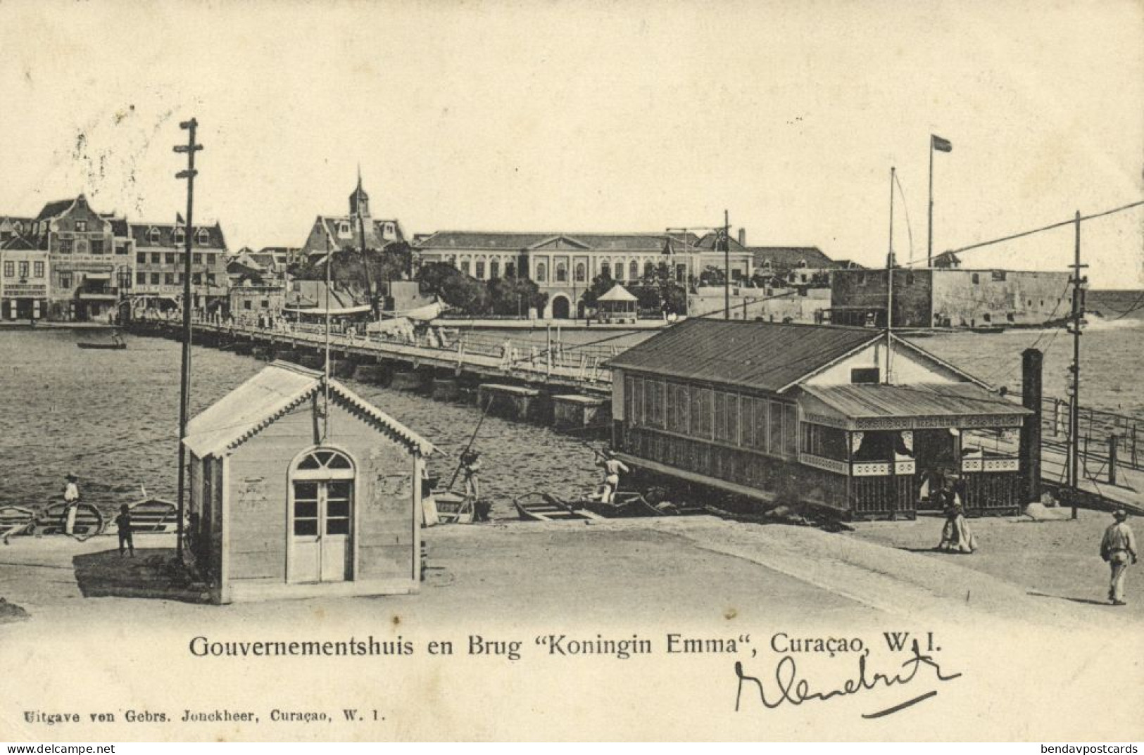 Curacao, W.I., WILLEMSTAD, Queen Emma Pontoon Bridge, Gebr. Jonckheer Postcard - Curaçao