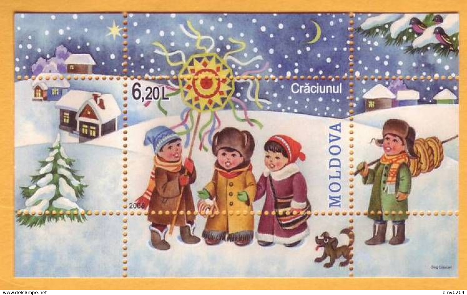 2008 Moldova Moldavie Moldau Christmas. New Year  National Costume, Dog, Birds, Block Mint - Kerstmis