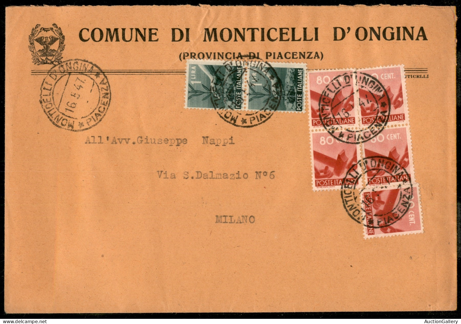 Repubblica - Due Coppie + Singolo Democratica 80 Cent + Coppia 1 Lira (549/50) Su Lettera Da Monticelli D'Ongina  A Mila - Other & Unclassified