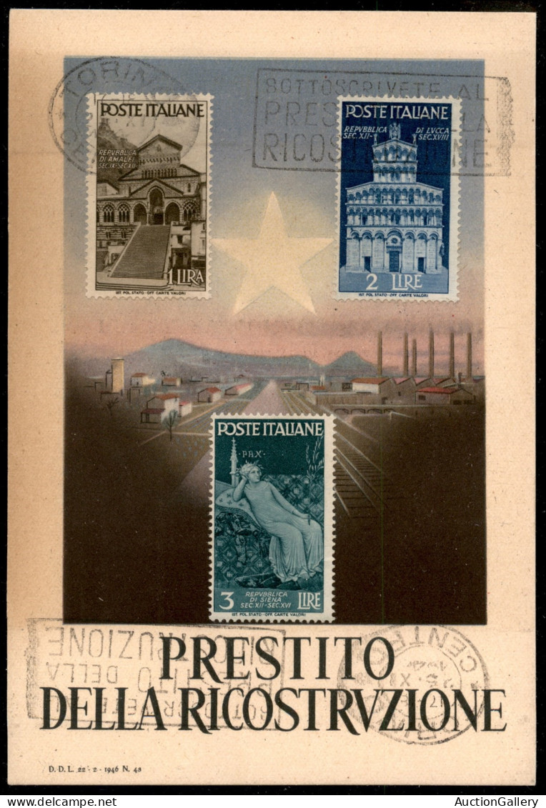 Repubblica - Serie Completa Avvento (566/573) Su Sei Cartoline Celebrative Prestito Della Ricostruzione - Other & Unclassified