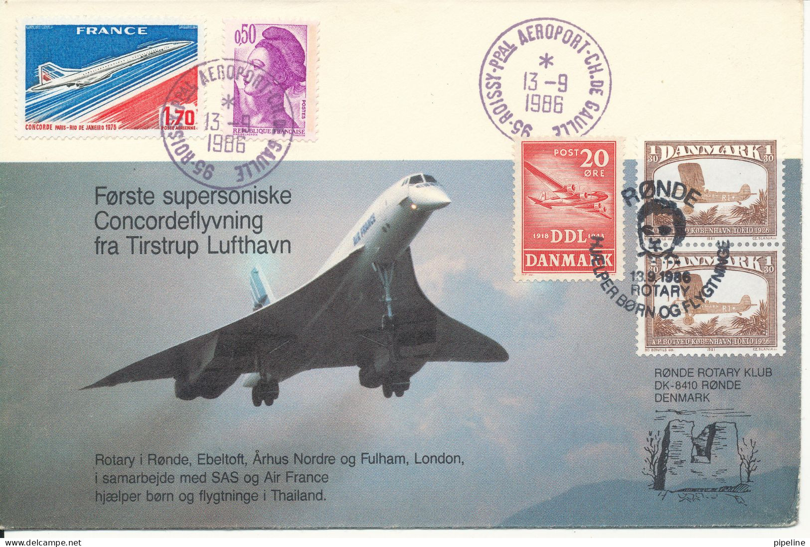 Denmark France Cover First Supersonic Concorde Flight From TIRSTRUP Airport 13-9-1986 The Plane Started I Charles De Gau - Briefe U. Dokumente