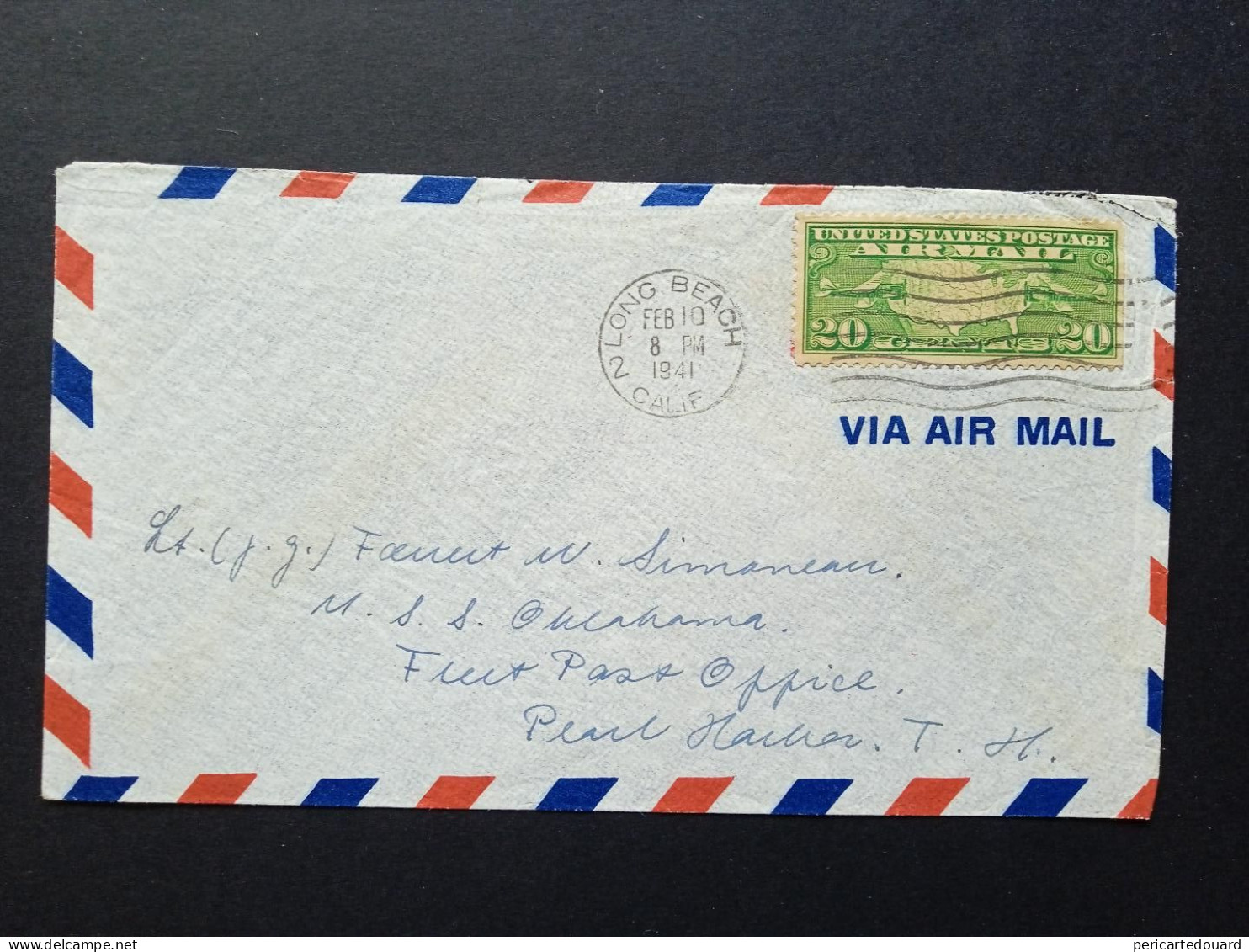 Jolie Lettre Air Mail Depuis Long Beach Vers Pearl Harbour Le 10 Février 1941 - Lettres & Documents
