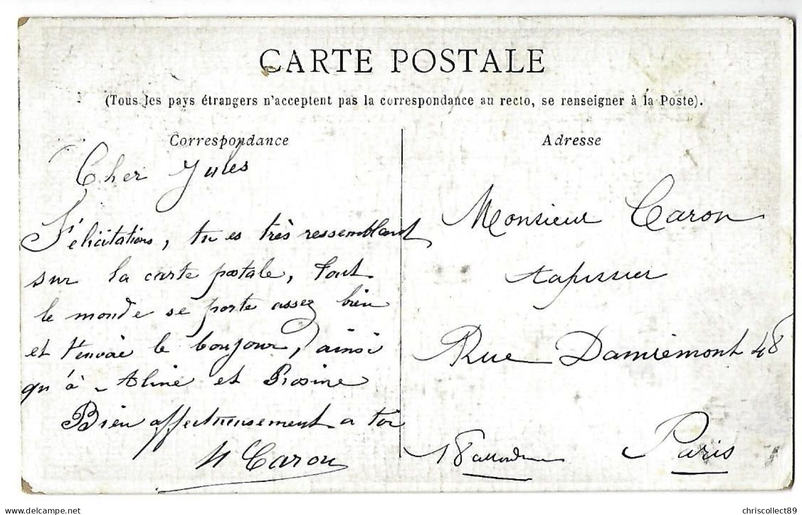 Carte Postale : Les Petits Métiers Parisiens .  Le Marchand De Cresson - Petits Métiers à Paris