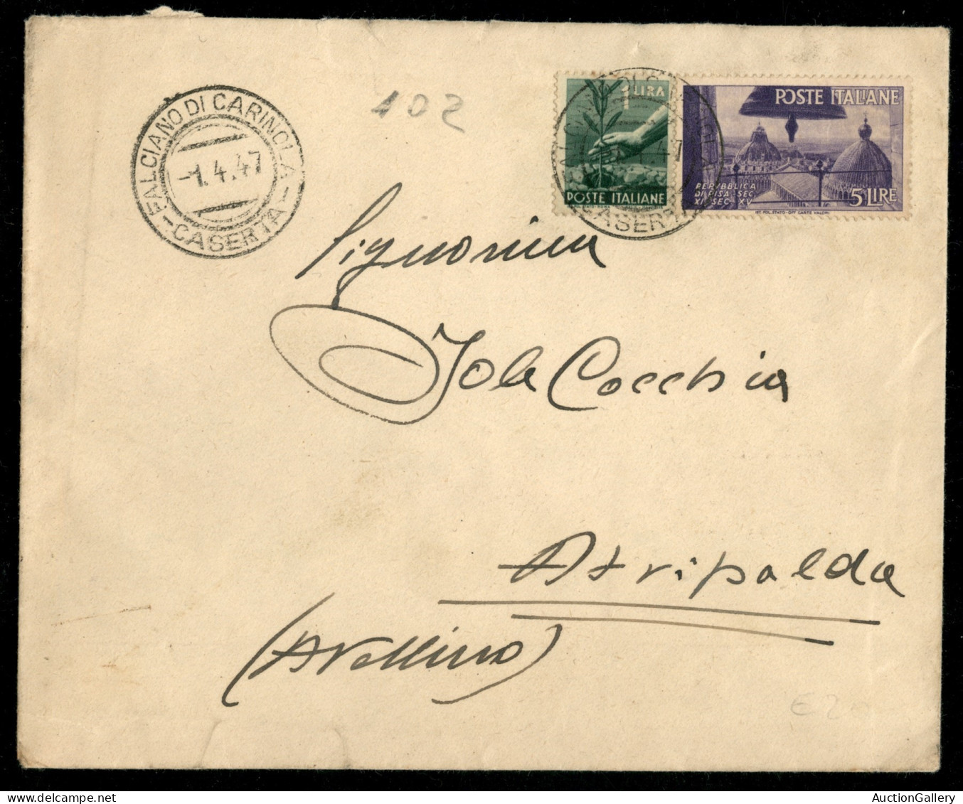 Repubblica - Lettera Da Falciano Di Carniola 1.4.47 Per Atripalda Con Repubbliche Marinare 5 Lire + Democratica 1 Lira ( - Autres & Non Classés