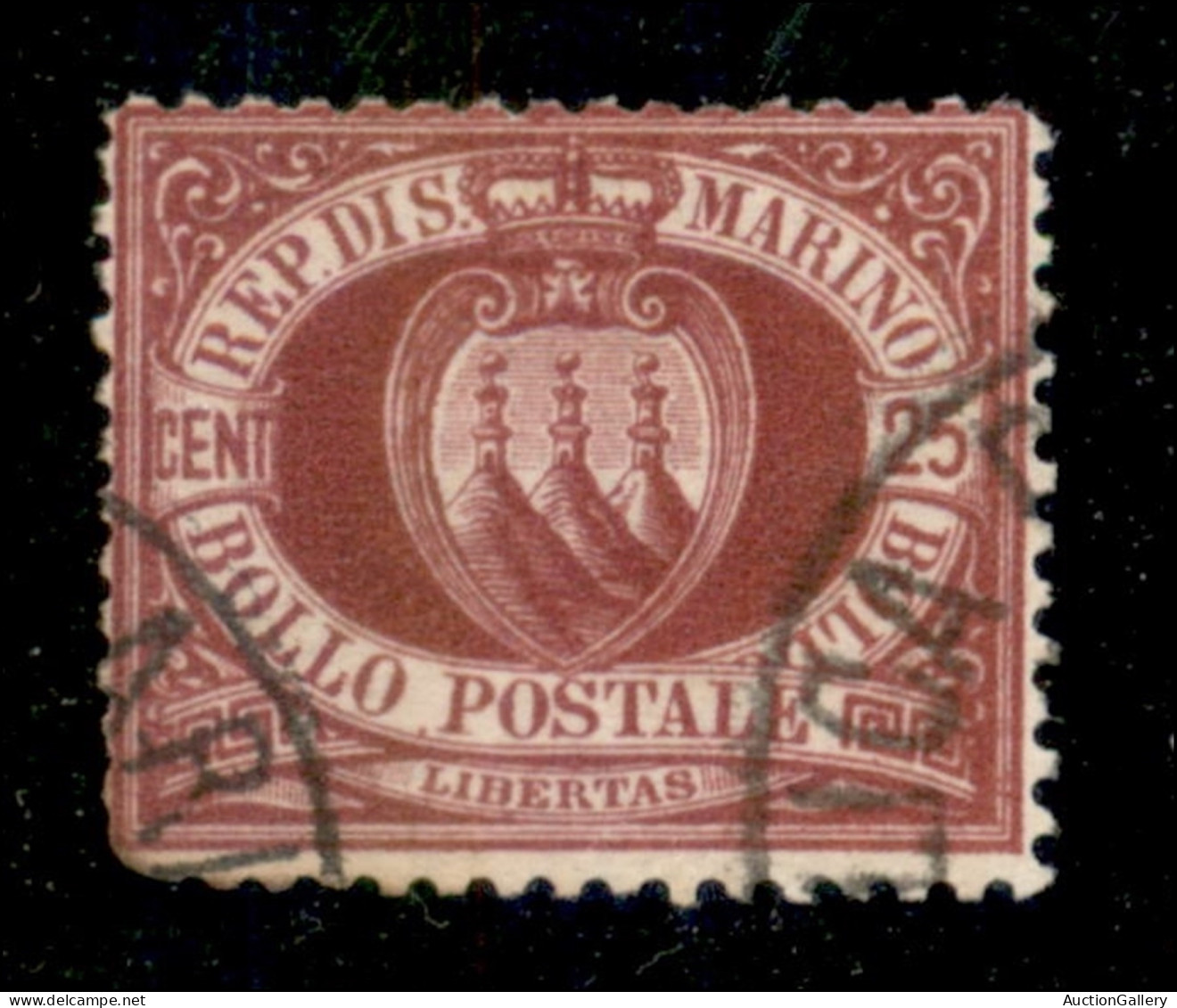 SAN MARINO - 1877 - 25 Cent Stemma (5) - Usato - Autres & Non Classés