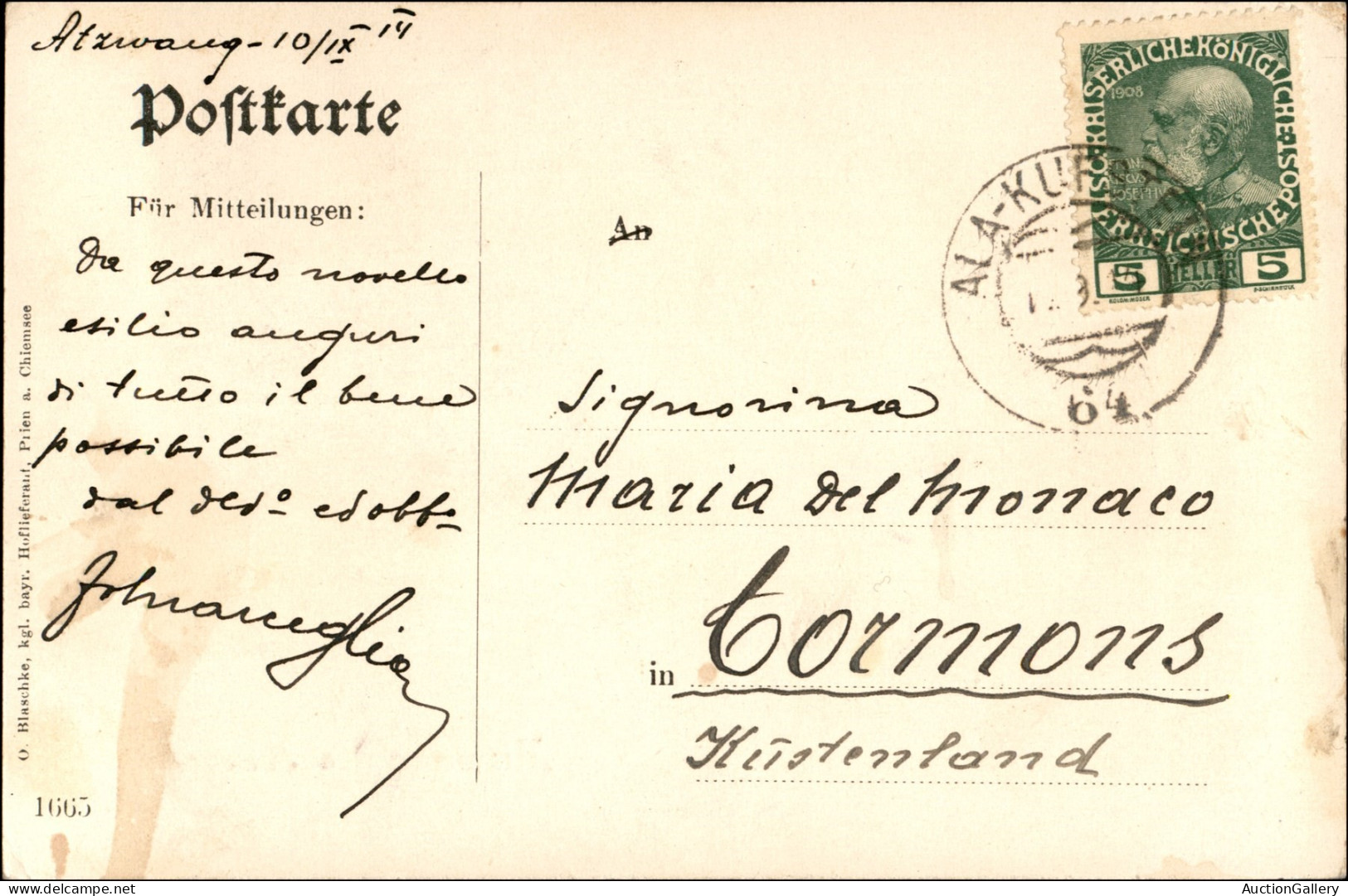 EUROPA - AUSTRIA - Ala Kufstein 64 - Cartolina Da Atzwang A Kormons Del 10.9.1914 - Other & Unclassified