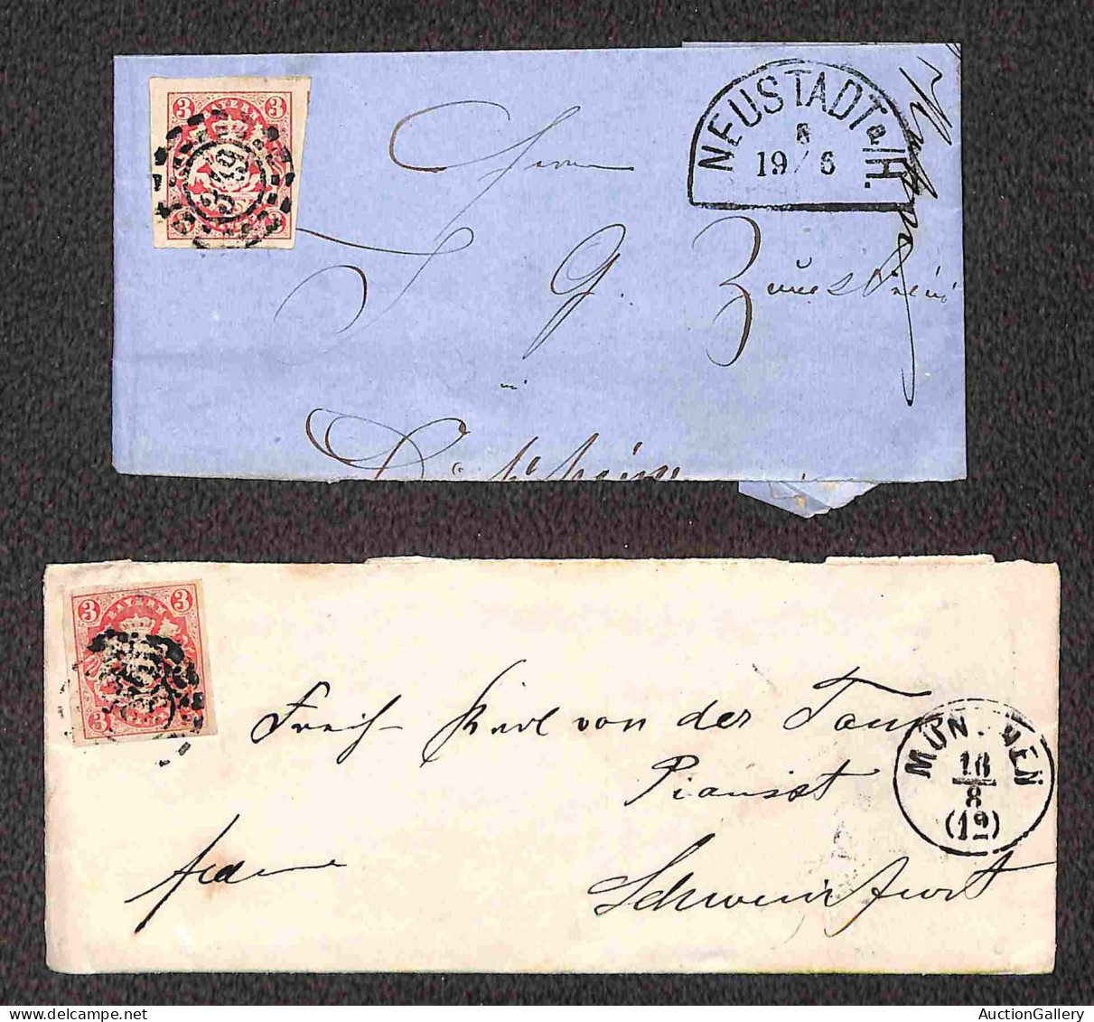 EUROPA - GERMANIA - 1868/1869 - Insieme Di 9 Oggetti Postali Affrancati Col 3 Kreuzer Stemma (16) - Da Esaminare - Autres & Non Classés