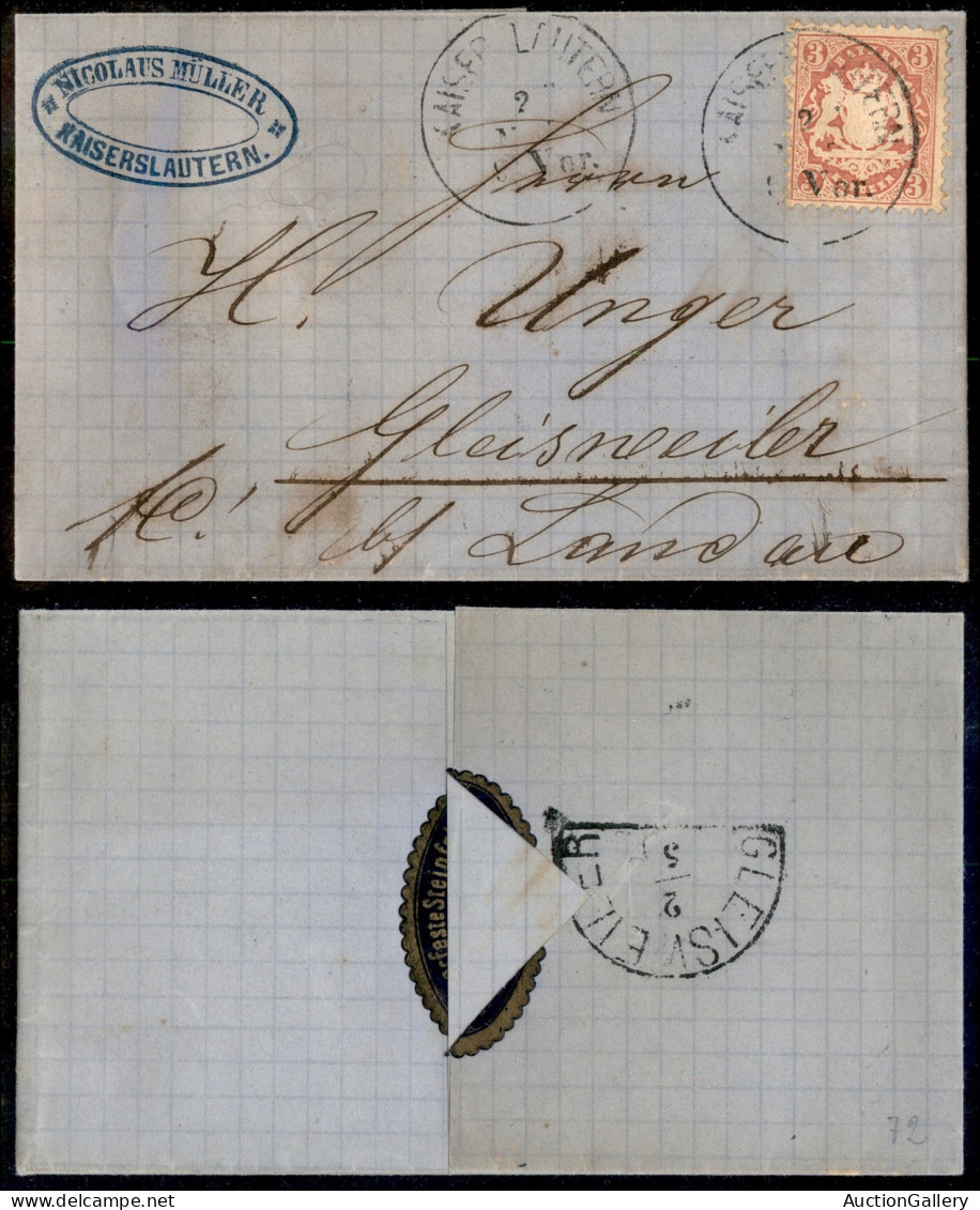 EUROPA - GERMANIA - 1870/1875 - Insieme di 9 oggetti postali di cui 2 con 1 kreuzer Stemma + 7 col 3 kreuzer Stemma - da