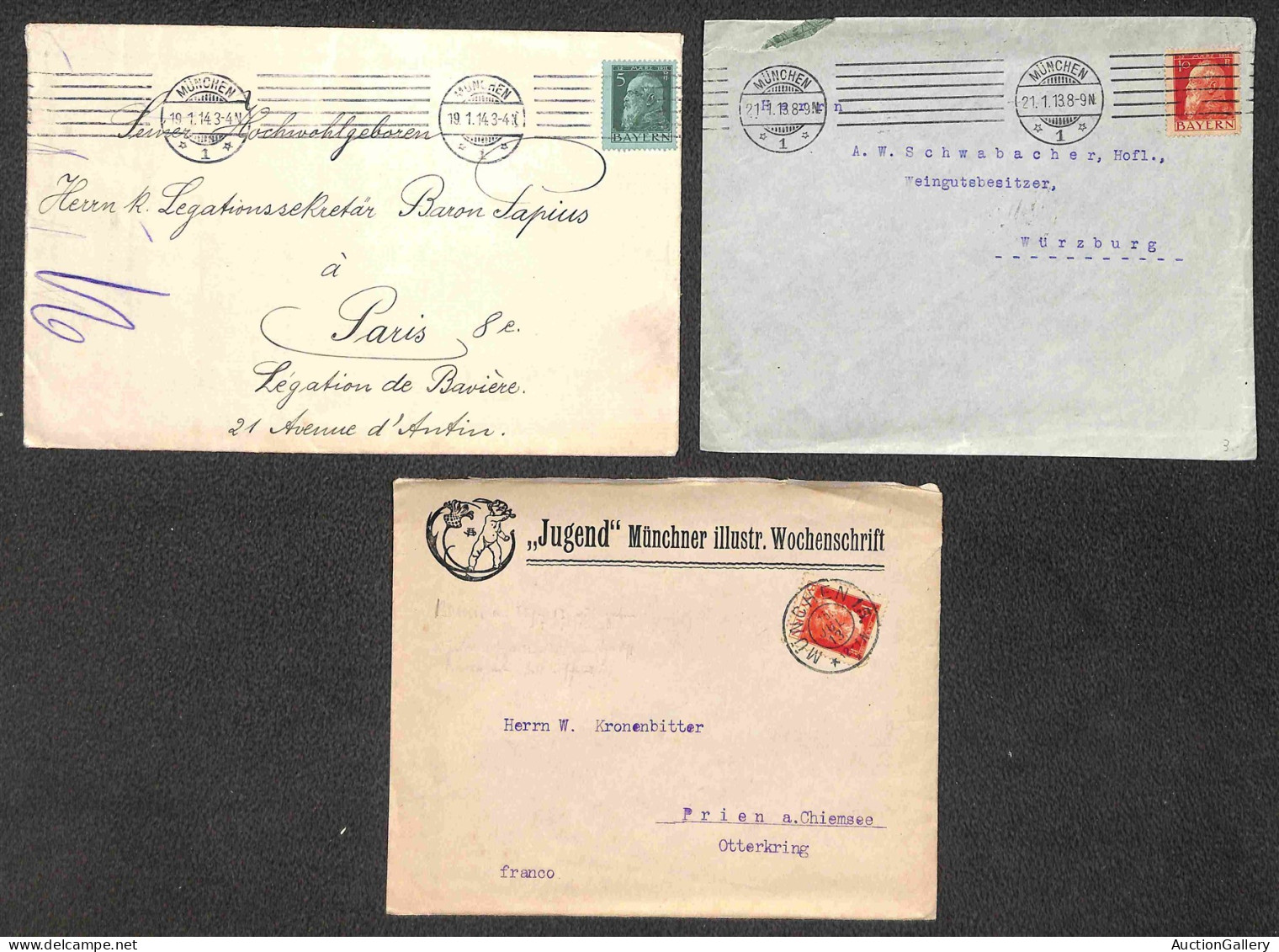 EUROPA - GERMANIA - 1911/1919 - Insieme Di 23 Oggetti Postali Del Periodo Con Diverse Affrancature (Leopoldo + Luigi III - Autres & Non Classés