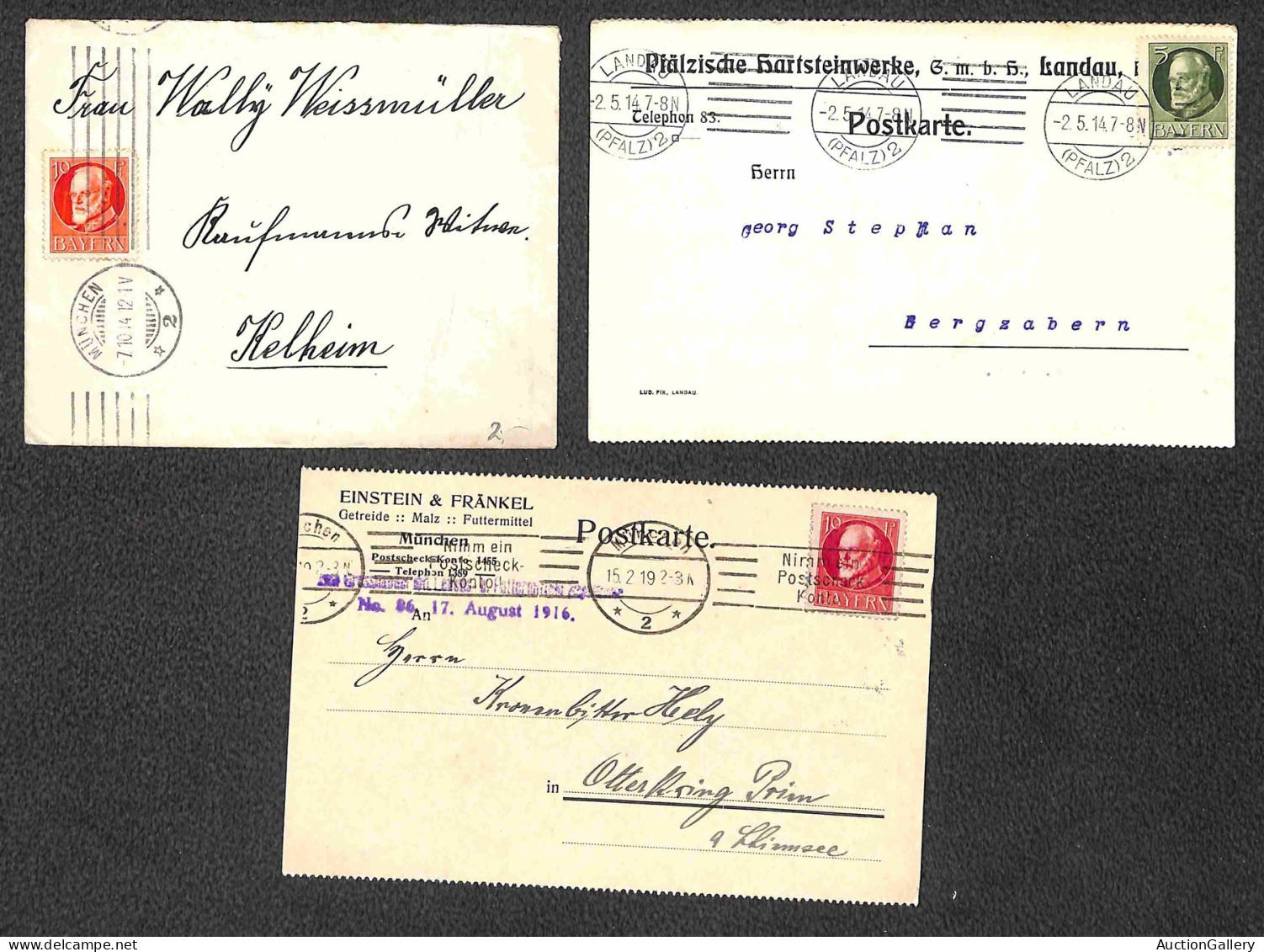 EUROPA - GERMANIA - 1911/1919 - Insieme di 23 oggetti postali del periodo con diverse affrancature (Leopoldo + Luigi III