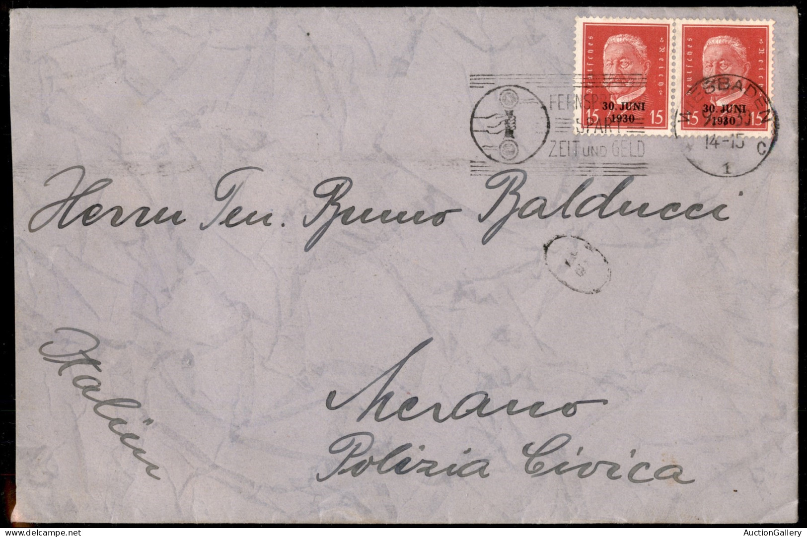 EUROPA - GERMANIA - 30 Giugno 1930 (444/445) - Due Buste Da Wiesbaden A Merano Del Lglio 1930 Con Valori Della Serie - Autres & Non Classés